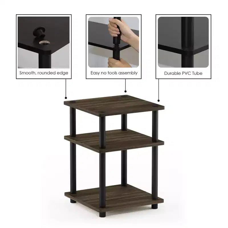 Table d'appoint/de chevet à 3 niveaux, montage facile, étagère multifonctionnelle ouverte pour salon et chambre