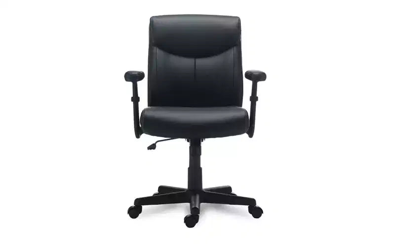 Chaise de travail en cuir, supporte jusqu'à 125 kg, assise/dossier noir, piètement noir