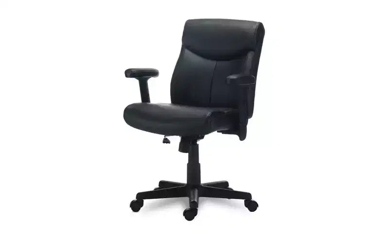 Chaise de travail en cuir, supporte jusqu'à 125 kg, assise/dossier noir, piètement noir