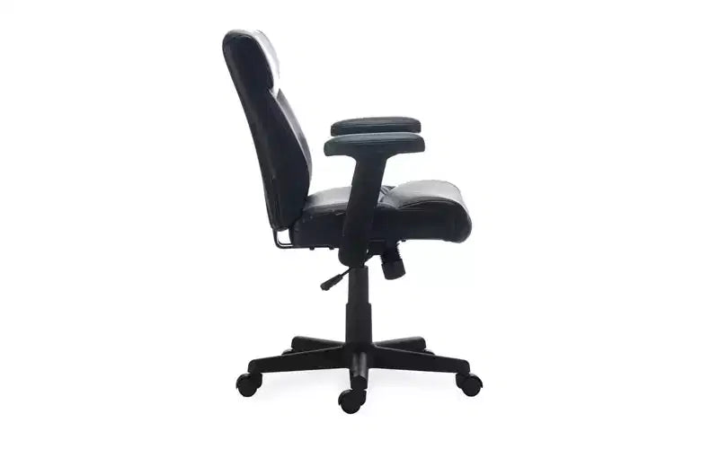 Chaise de travail en cuir, supporte jusqu'à 125 kg, assise/dossier noir, piètement noir