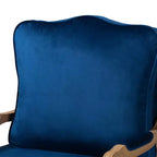 Fauteuil d'appoint avec tissu traditionnel bleu marine et accents en bois de chêne français