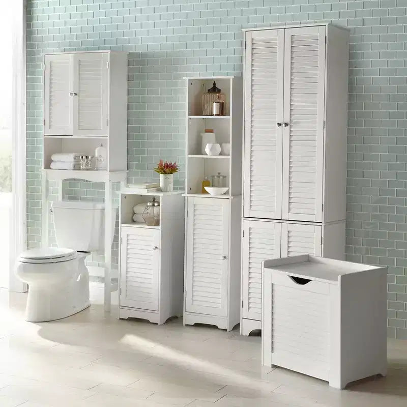 Meuble de rangement haut de salle de bain avec 3 étagères réglables et porte inférieure, en MDF, poignées argentées