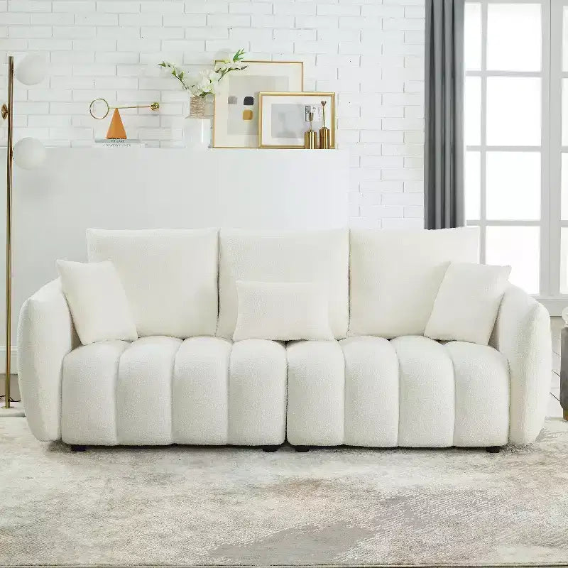Canapé rembourré 3 places en tissu peluche, avec 3 coussins de dossier 4M