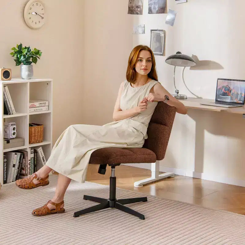 Chaise de bureau sans accoudoirs Chaise de vanité pivotante avec hauteur réglable Gris/Marron/Beige