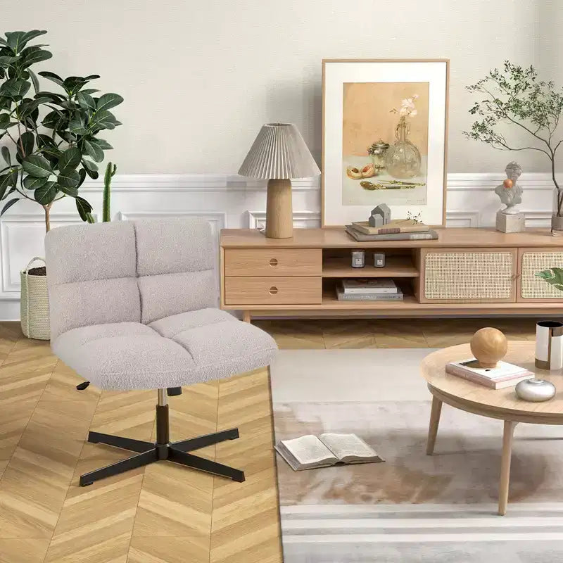 Chaise de bureau sans accoudoirs Chaise de vanité pivotante avec hauteur réglable Gris/Marron/Beige