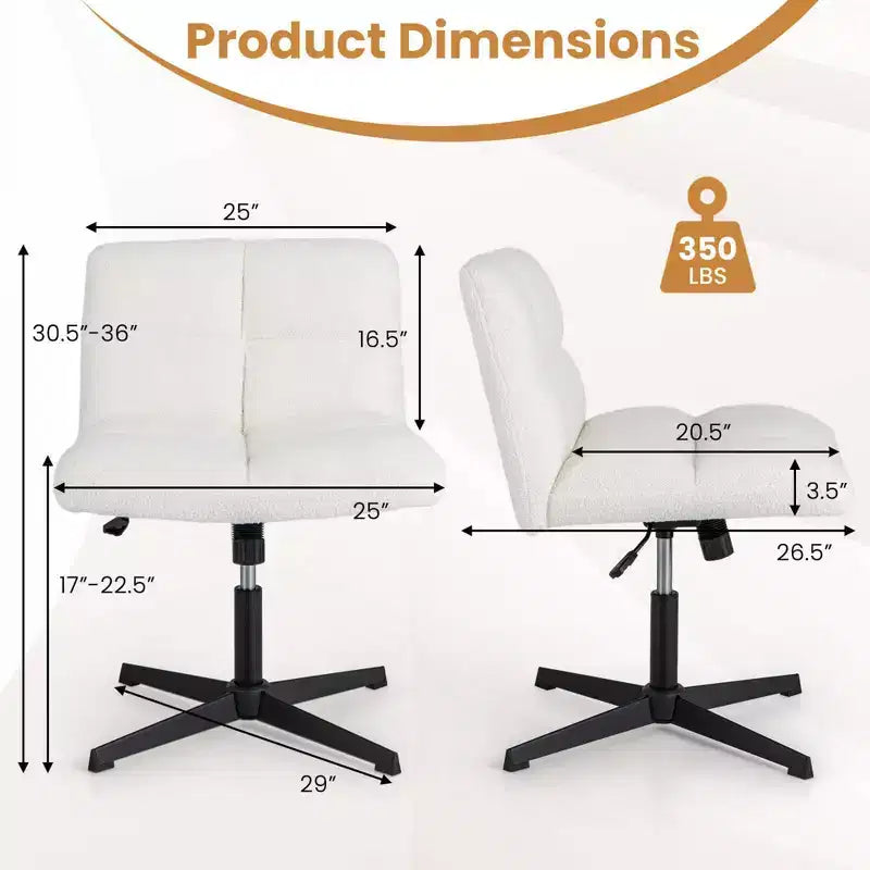 Chaise de bureau sans accoudoirs Chaise de vanité pivotante avec hauteur réglable Gris/Marron/Beige