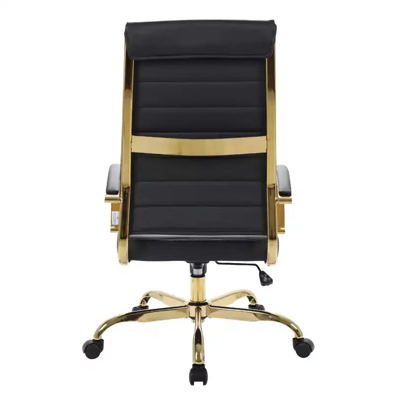 Chaise de bureau à dossier haut en cuir nervuré, pivotante et inclinable, style moderne, piètement doré