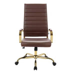 Chaise de bureau à dossier haut en cuir nervuré, pivotante et inclinable, style moderne, piètement doré