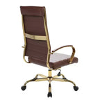 Chaise de bureau à dossier haut en cuir nervuré, pivotante et inclinable, style moderne, piètement doré
