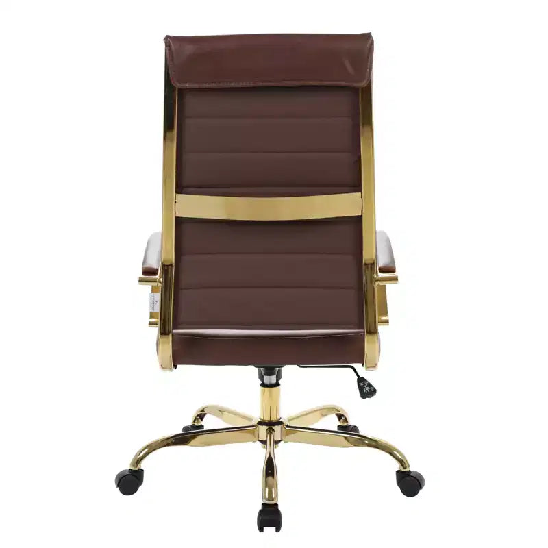 Chaise de bureau à dossier haut en cuir nervuré, pivotante et inclinable, style moderne, piètement doré