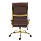 Chaise de bureau à dossier haut en cuir nervuré, pivotante et inclinable, style moderne, piètement doré