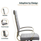 Chaise de bureau à dossier haut en cuir nervuré, pivotante et inclinable, style moderne, piètement doré