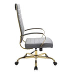 Chaise de bureau à dossier haut en cuir nervuré, pivotante et inclinable, style moderne, piètement doré