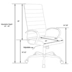 Chaise de bureau à dossier haut en cuir nervuré, pivotante et inclinable, style moderne, piètement doré
