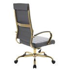 Chaise de bureau à dossier haut en cuir nervuré, pivotante et inclinable, style moderne, piètement doré