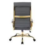 Chaise de bureau à dossier haut en cuir nervuré, pivotante et inclinable, style moderne, piètement doré