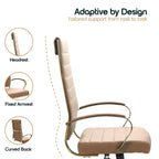 Chaise de bureau à dossier haut en cuir nervuré, pivotante et inclinable, style moderne, piètement doré