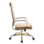 Chaise de bureau à dossier haut en cuir nervuré, pivotante et inclinable, style moderne, piètement doré