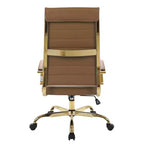 Chaise de bureau à dossier haut en cuir nervuré, pivotante et inclinable, style moderne, piètement doré