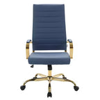 Chaise de bureau à dossier haut en cuir nervuré, pivotante et inclinable, style moderne, piètement doré