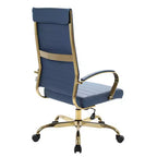 Chaise de bureau à dossier haut en cuir nervuré, pivotante et inclinable, style moderne, piètement doré