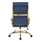 Chaise de bureau à dossier haut en cuir nervuré, pivotante et inclinable, style moderne, piètement doré