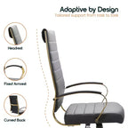 Chaise de bureau à dossier haut en cuir nervuré, pivotante et inclinable, style moderne, piètement doré