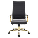 Chaise de bureau à dossier haut en cuir nervuré, pivotante et inclinable, style moderne, piètement doré