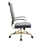 Chaise de bureau à dossier haut en cuir nervuré, pivotante et inclinable, style moderne, piètement doré