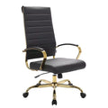 LeisureMod Benmar High-Back Ribbed Leather Office Chair - Modern Swivel & Tilt Executive Desk Chair - Gold Base