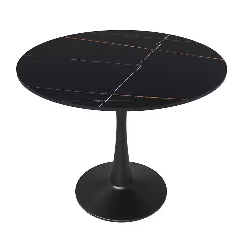 LeisureMod Bristol 35 Round Dining Table  Sintered Stone Top Accent Caf Table & Sturdy Steel Black Pedestal Base for Kitchen and Small Spaces