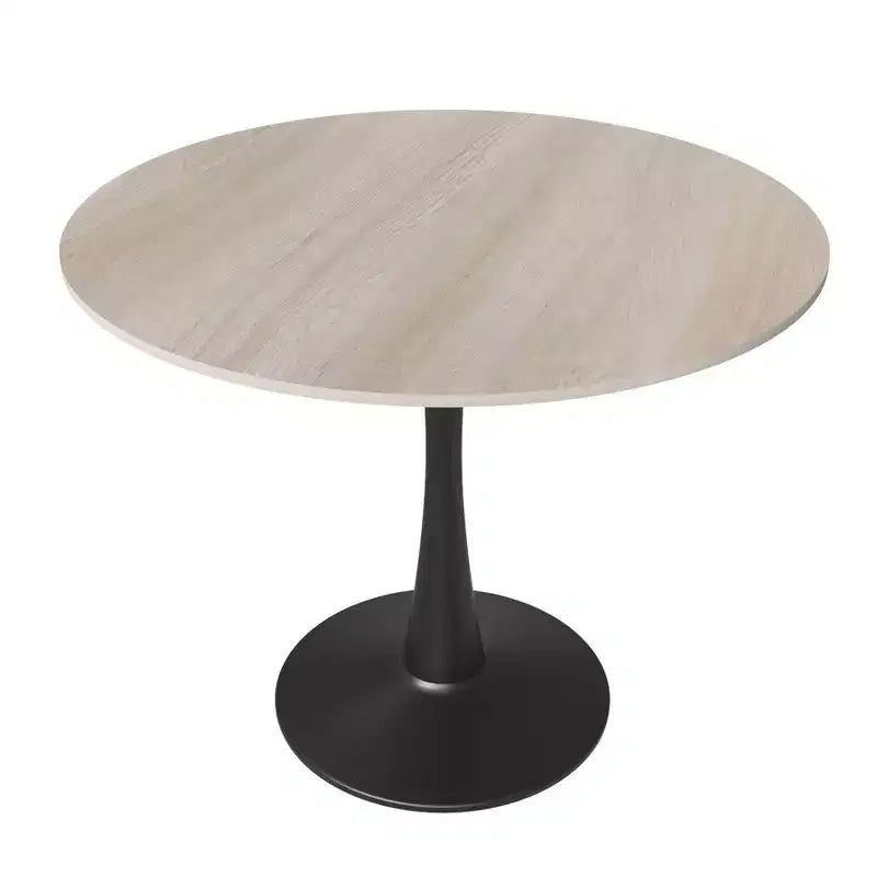 35 Table de Salle à Manger Plateau en Pierre Frittée Table d'Appoint de Café & Piètement Pied Central Robuste en Acier Noir pour Cuisine et Petits Espaces
