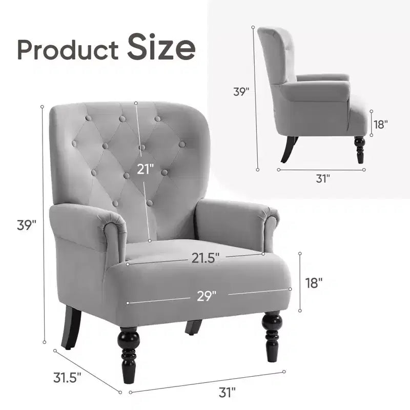 Fauteuil à oreilles en velours de 31 po de large