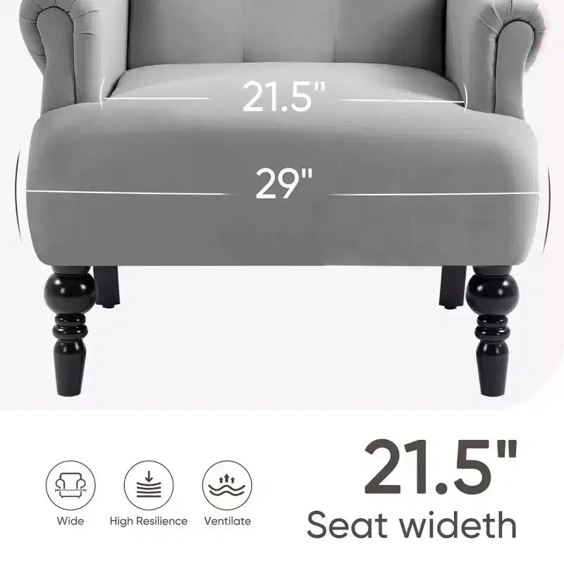 Fauteuil à oreilles en velours de 31 po de large