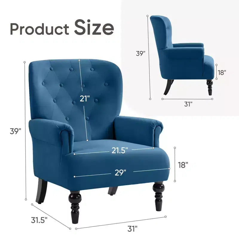 Fauteuil à oreilles en velours de 31 po de large