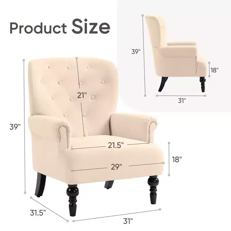 Fauteuil à oreilles en velours de 31 po de large
