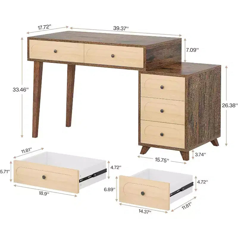 Bureau informatique de 130 cm avec 5 tiroirs