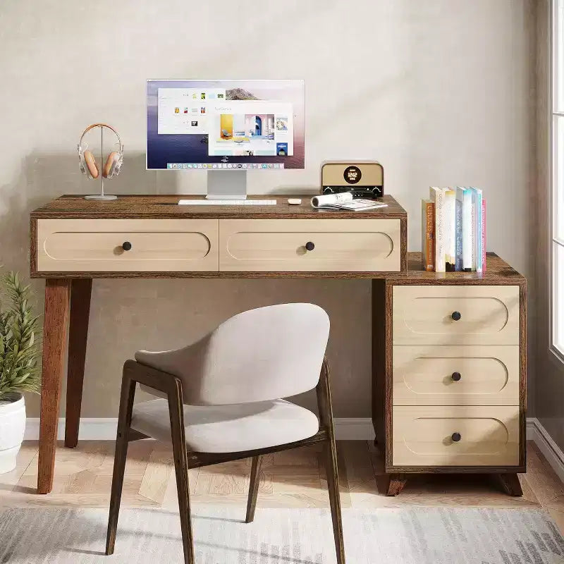 Bureau informatique de 130 cm avec 5 tiroirs