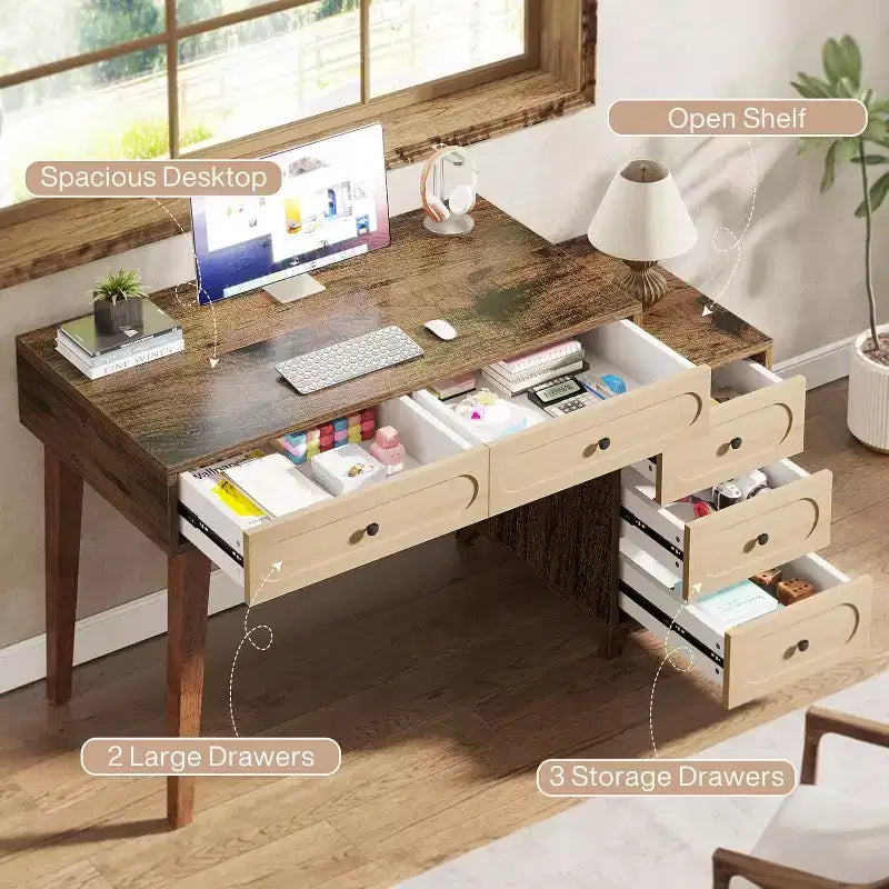Bureau informatique de 130 cm avec 5 tiroirs