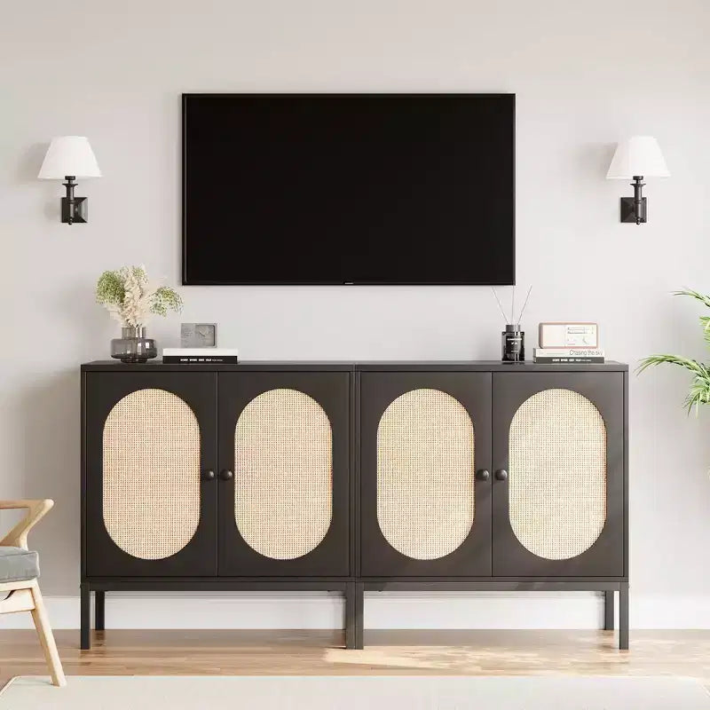 Whizmax Buffet Cabinet Rattan Storage Cabinet with Doors and Shelves, Accent Cabinet Sideboard for Living Room, Dining Room, Hallway
