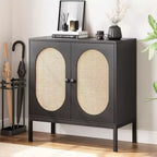 Bahut de Rangement en Rotin avec Portes et Étagères, Meuble d'Appoint Buffet pour Salon, Salle à Manger, Couloir