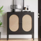 Bahut de Rangement en Rotin avec Portes et Étagères, Meuble d'Appoint Buffet pour Salon, Salle à Manger, Couloir