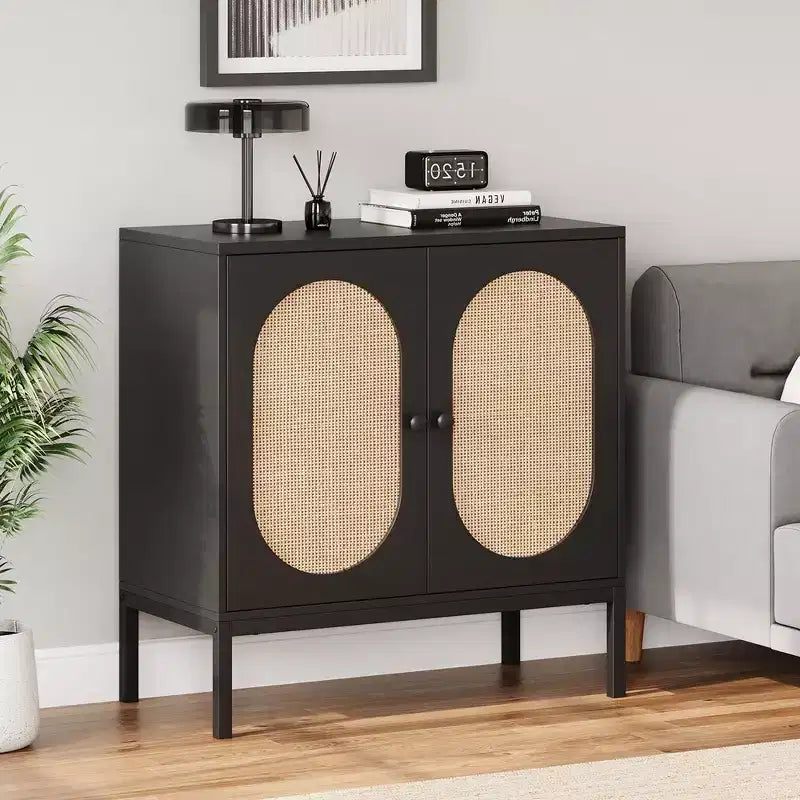 Bahut de Rangement en Rotin avec Portes et Étagères, Meuble d'Appoint Buffet pour Salon, Salle à Manger, Couloir