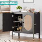 Bahut de Rangement en Rotin avec Portes et Étagères, Meuble d'Appoint Buffet pour Salon, Salle à Manger, Couloir
