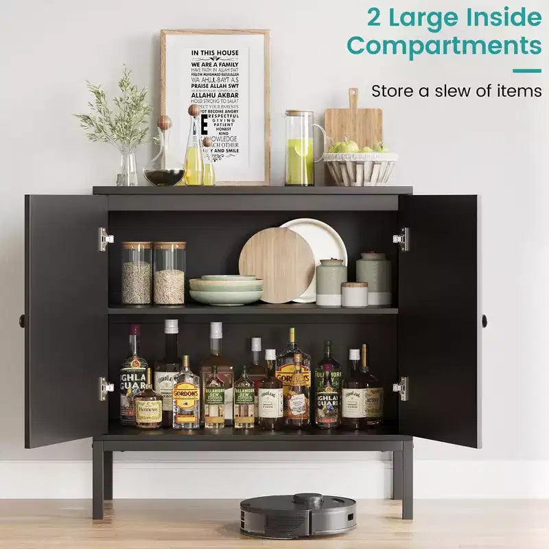 Bahut de Rangement en Rotin avec Portes et Étagères, Meuble d'Appoint Buffet pour Salon, Salle à Manger, Couloir