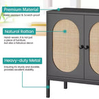 Bahut de Rangement en Rotin avec Portes et Étagères, Meuble d'Appoint Buffet pour Salon, Salle à Manger, Couloir
