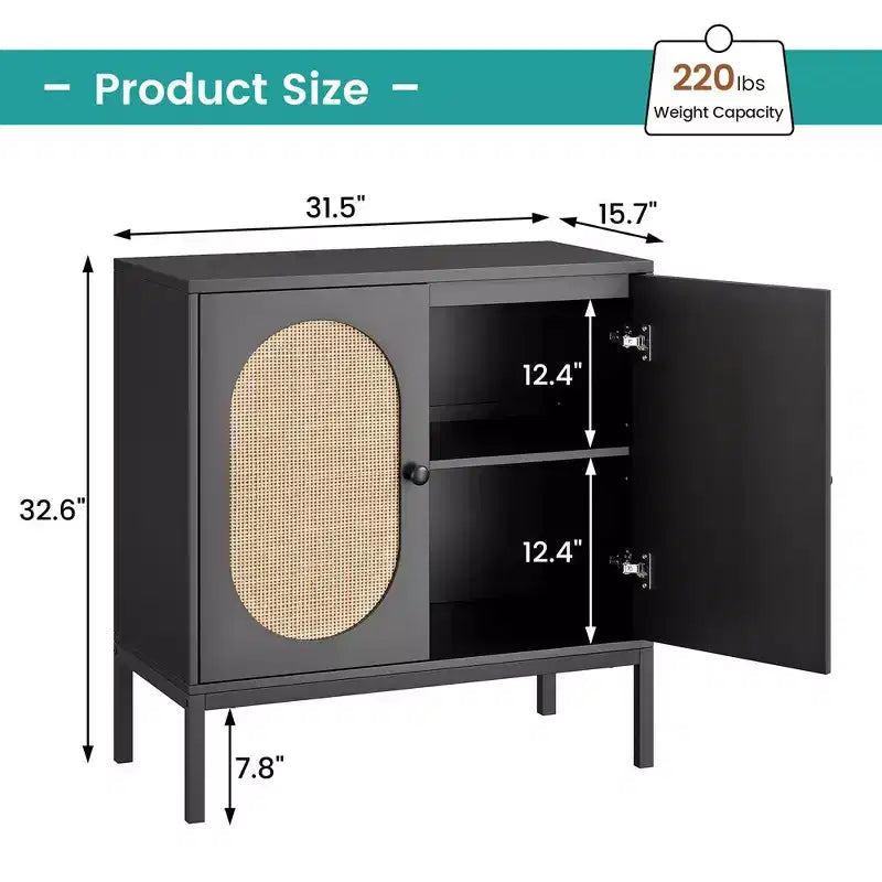 Bahut de Rangement en Rotin avec Portes et Étagères, Meuble d'Appoint Buffet pour Salon, Salle à Manger, Couloir